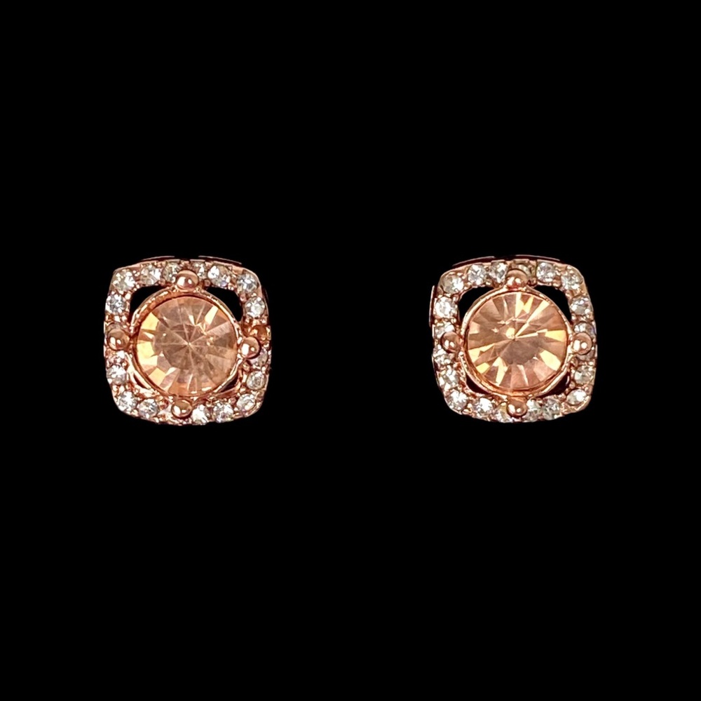 Swarovski Crystal Halo Square Rose Gold Earrings